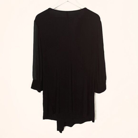 Max Mara Black Asymmetric Surplice Dress with Sheer Sleeves - Picture 2 of 9